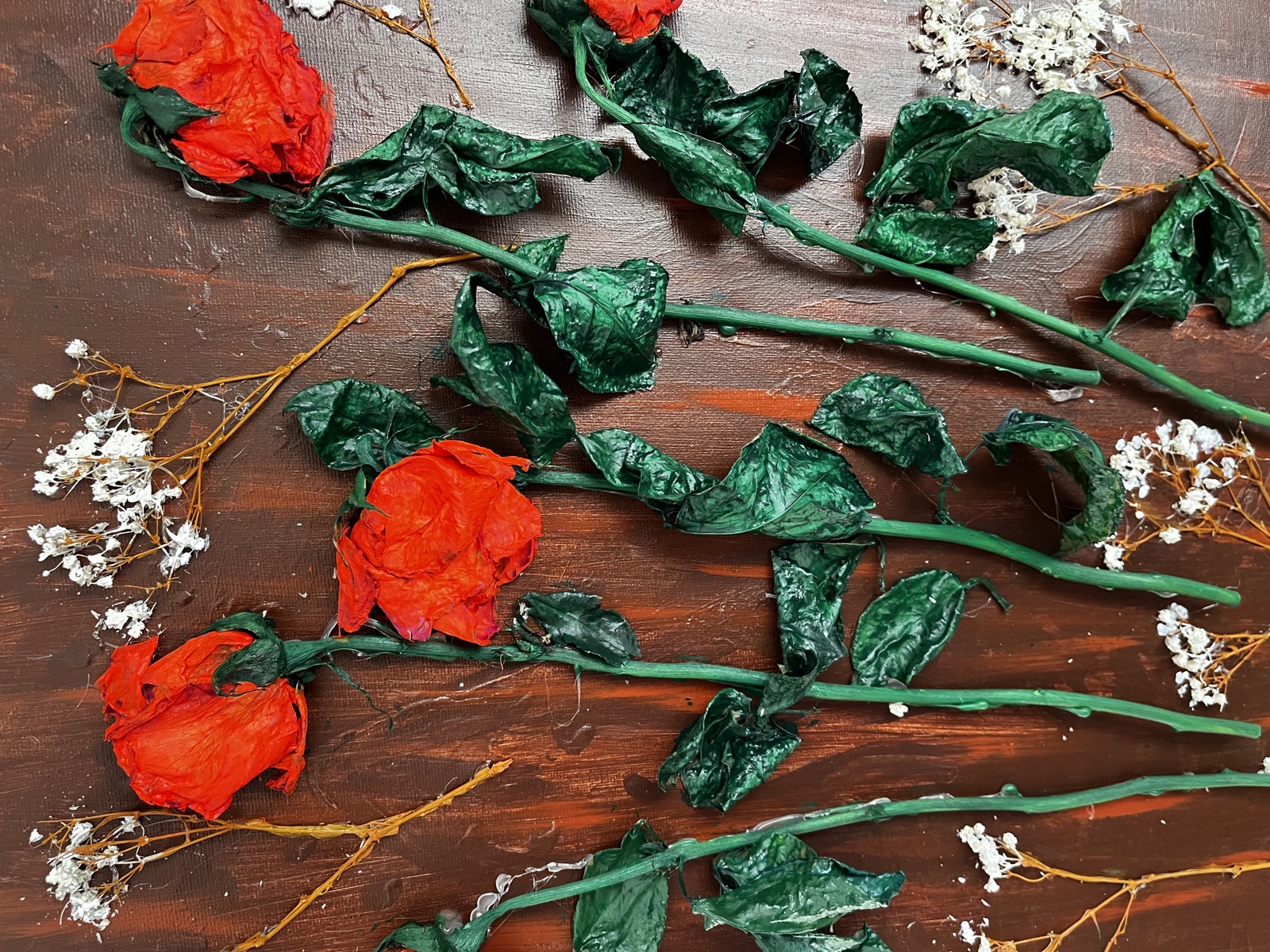 Red Roses on Wood